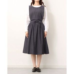 Samansa Mos2 Lagenlook Pinafore Apron Dress Linen Cotton Dark Grey